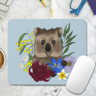 Quokka Happy Australia Floral Blue Mouse Mat