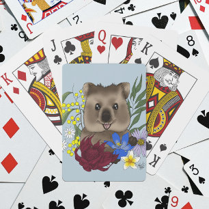 Quokka Happy Australia Floral Blue Playing Cards