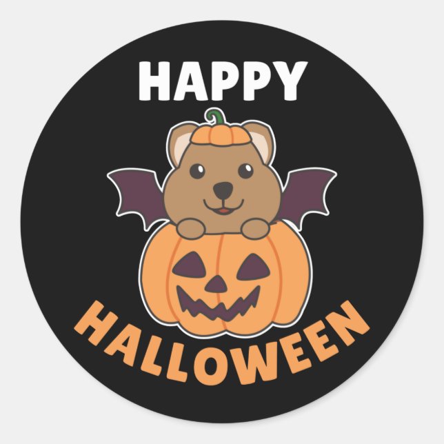 Quokka Happy Halloween Pumpkin Bat Costume Classic Round Sticker (Front)