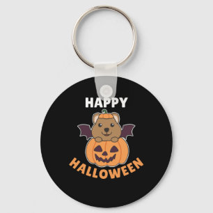 Quokka Happy Halloween Pumpkin Bat Costume Key Ring