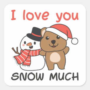 Quokka I Love You Snow Much Snowman Pun Square Sticker