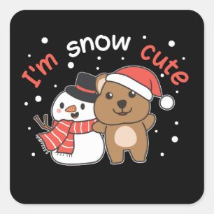 Quokka I'm Snow Cute Snowman Snow Pun Square Sticker