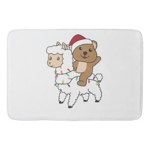 Quokka Llama Christmas Snow Winter Animals Bath Mat