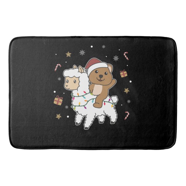 Quokka Llama Christmas Snow Winter Animals Bath Mat (Front)