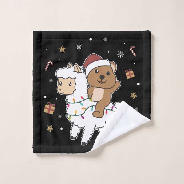 Quokka Llama Christmas Snow Winter Animals Wash Cl Cloth (Wash Cloth)
