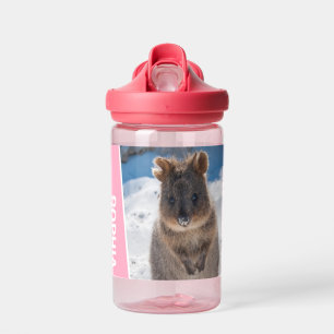 Quokka on the Beach Australia, Pink Accent Girls Water Bottle