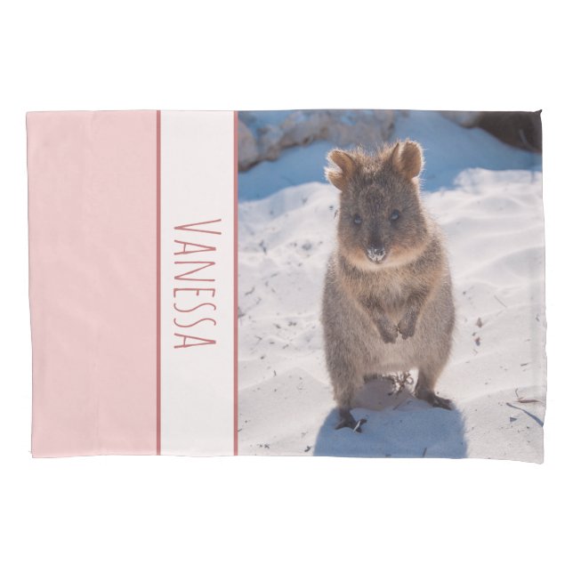 Quokka on the Beach Australia, Pink Girls Pillowcase (Front)