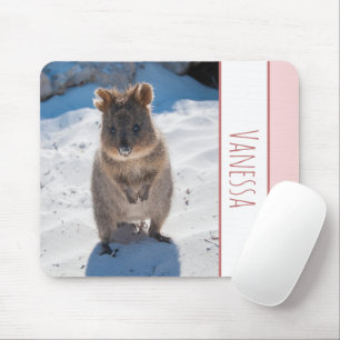 Quokka on the Beach, Pink Girls Personalised Mouse Mat