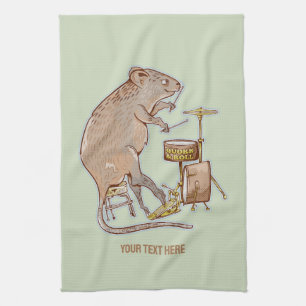 Quokka Playing Drums Tea Towel