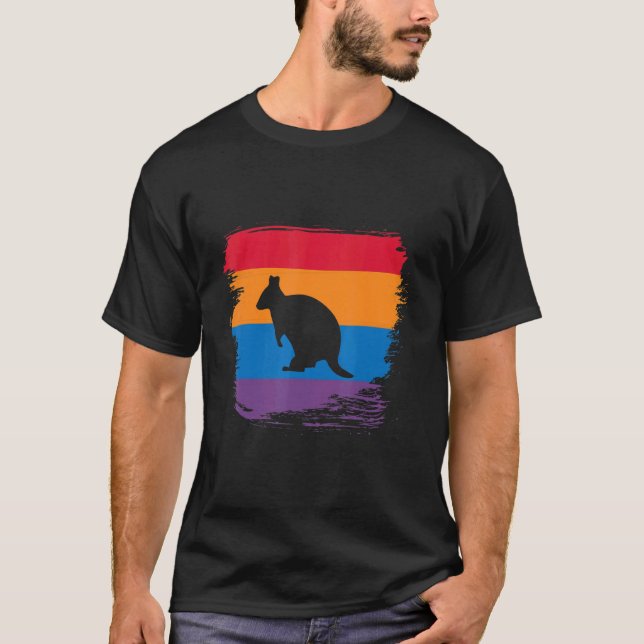 Quokka Shadow Silhouette With Colourful Flag T-Shirt (Front)