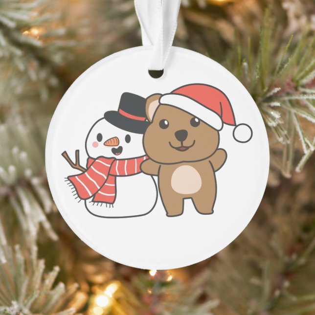 Quokka With Snowman In Winter At Christmas Ornamen Ornament (Tree)