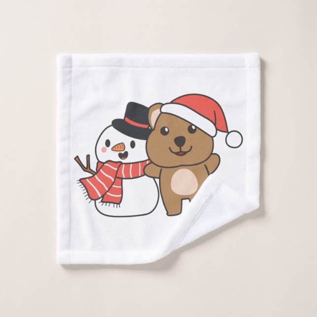 Quokka With Snowman In Winter At Christmas Wash Cloth (Wash Cloth)