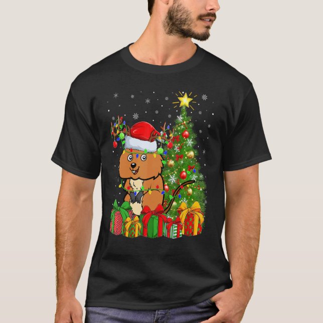 Quokka   Xmas Holiday Santa Quokka Christmas Tree T-Shirt (Front)