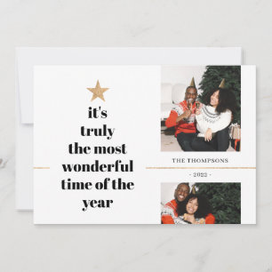 Quote Family Photo Minimalist Gold Glitter Tree Holiday Card