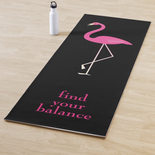 Quote Find Your Balance Pink Flamingo on Black Yoga Mat (In Situ)