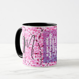 Quote For My Sister Pink Floral Monogrammed Gift Mug