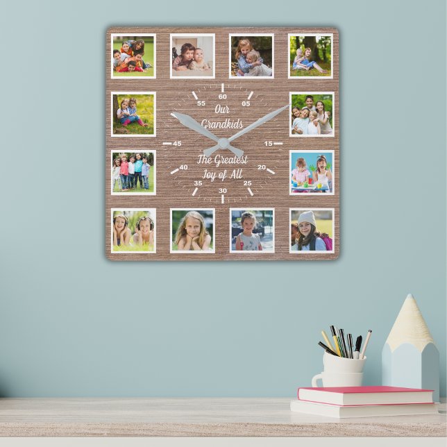 Quote from 12 Grandchildren Wooden Photo Collage Square Wall Clock (Creator Uploaded)