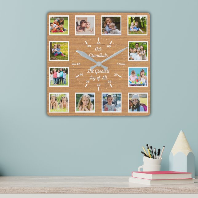 Quote from 12 Grandchildren Wooden Photo Collage Square Wall Clock (Creator Uploaded)