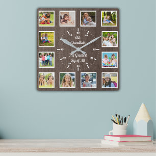 Quote from 12 Grandchildren Wooden Photo Collage Square Wall Clock