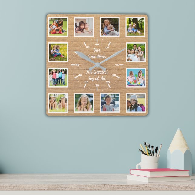 Quote from 12 Grandchildren Wooden Photo Collage Square Wall Clock (Creator Uploaded)