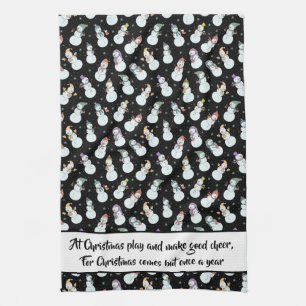 Quote Kids Christmas Snowman in Hats Black/White Tea Towel