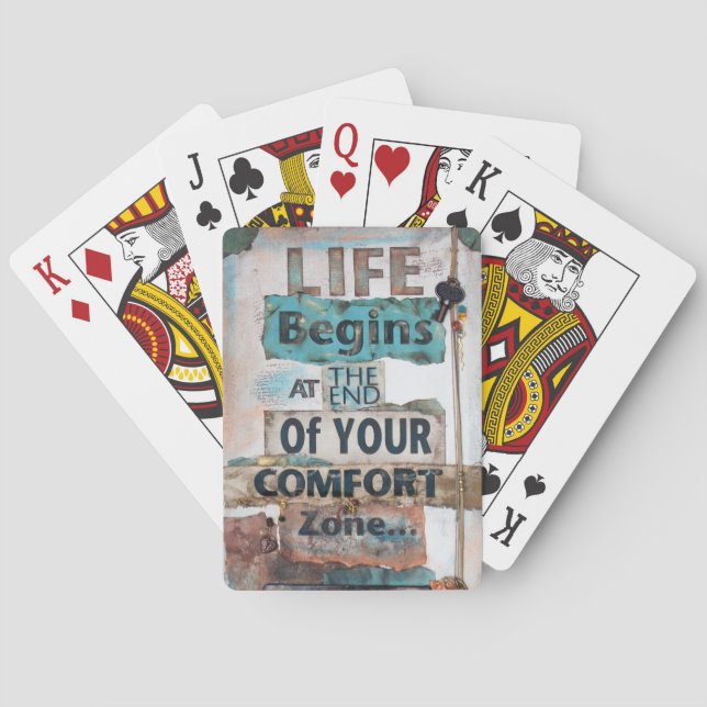 Quote Life Begins At The End Of Comfort Zone Playing Cards (Back)