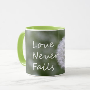 Quote Love Never Fails Dandelion 1 Corinthians 13 Mug