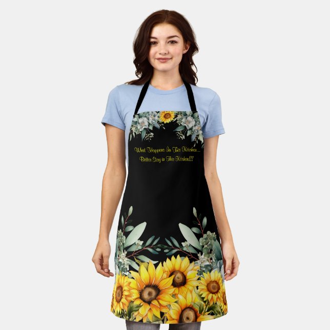 Quote on Cute Sunflowers All Over Print Apron (Worn)