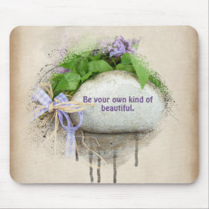 quote on rock with lilacs mouse mat