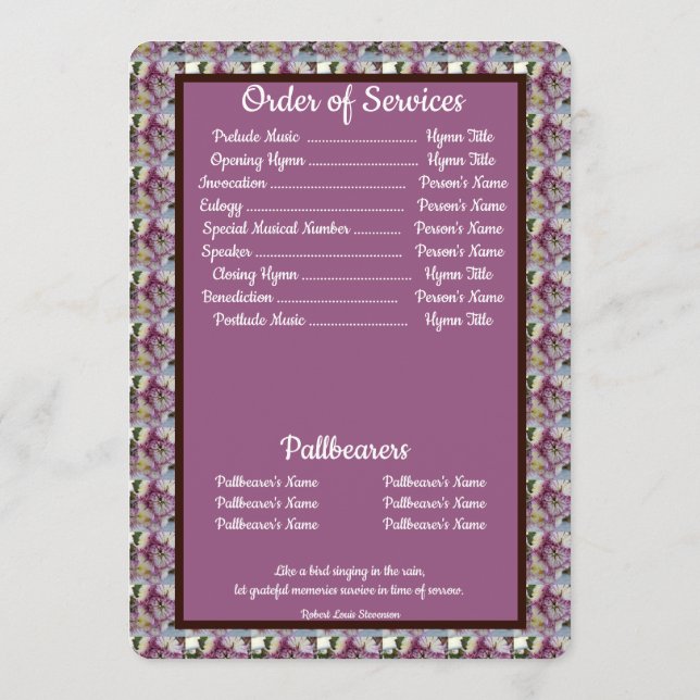 Quote Photo Spider Mums Floral Background Funeral  Programme (Back)