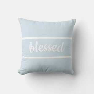 quote pillow blue and white with blessed