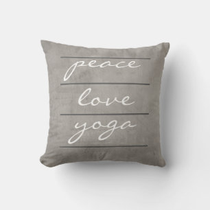 quote pillow peace love yoga on grey