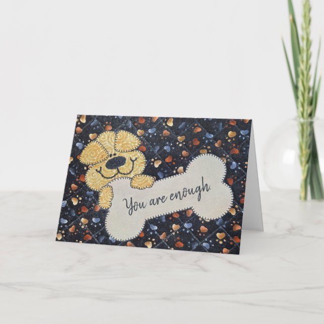 Quote Quilt With Dog and Bone Card (Front)
