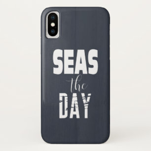 Quote Seas The Day Bold Type White On Grey iPhone X Case