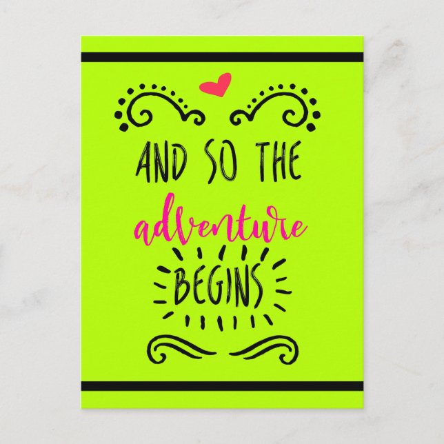 Quote Typography | And So The Adventure Begins Postcard (Front)