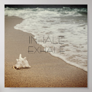 quote typography  beach poster inhale exhale