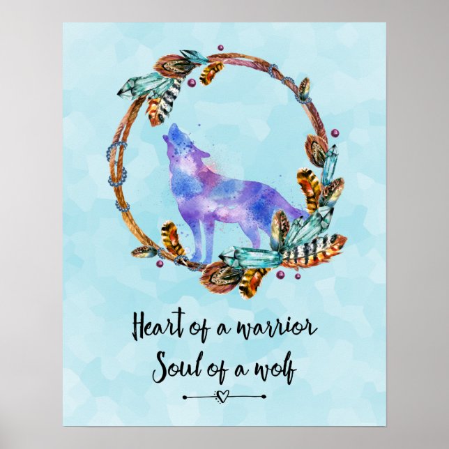 Quote with Howling Watercolor Wolf Boho Style Poster (Front)