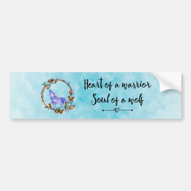 Quote with Howling Wolf in a Boho Wreath Bumper Sticker (Front)