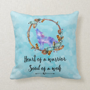 Quote with Howling Wolf in a Boho Wreath Cushion