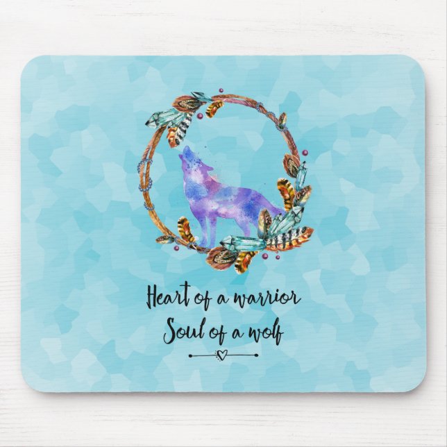 Quote with Howling Wolf in a Boho Wreath Mouse Mat (Front)