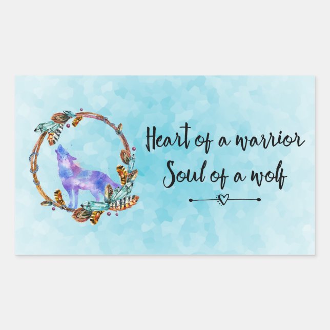 Quote with Howling Wolf in a Boho Wreath Rectangular Sticker (Front)