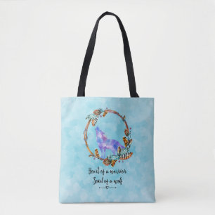Quote with Howling Wolf in a Boho Wreath Tote Bag