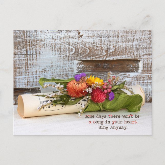 Quote with music and flowers holiday postcard (Front)