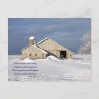 Quote with old barn in winter