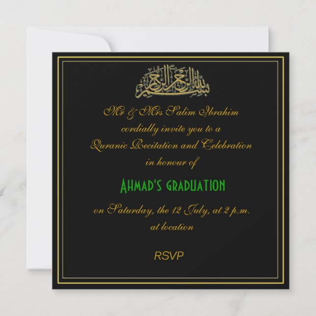 Quranic recitation muslim celebration invite (Front)