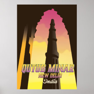 Qutub Minar  New Delhi India travel poster