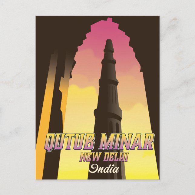 Qutub Minar  New Delhi India travel poster Postcard (Front)