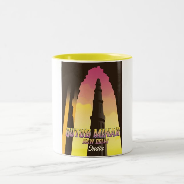 Qutub Minar  New Delhi India travel poster Two-Tone Coffee Mug (Center)