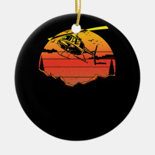 R44 Helicopter Pilot Aviation Sunset Mountain Airc Ceramic Tree Decoration