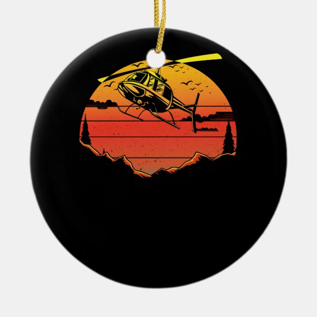 R44 Helicopter Pilot Aviation Sunset Mountain Airc Ceramic Tree Decoration (Front)